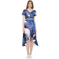 Unicorn Starry Night Print Van Gogh High Low Boho Dress by Sarkoni