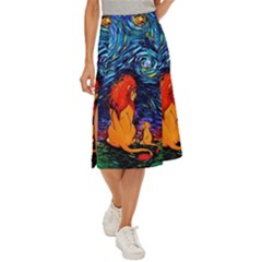 Lion Art Starry Night Van Gogh Midi Panel Skirt by Sarkoni