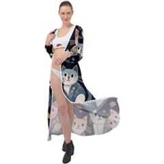 Cats Pattern Maxi Chiffon Beach Wrap by Valentinaart