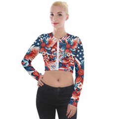 America Pattern Long Sleeve Cropped Velvet Jacket by Valentinaart