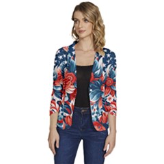 America Pattern Women s One-button 3/4 Sleeve Short Jacket by Valentinaart