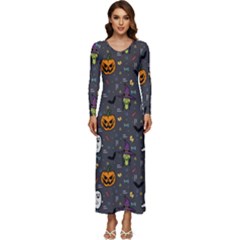 Halloween Pattern Bat Long Sleeve Longline Maxi Dress by Bangk1t