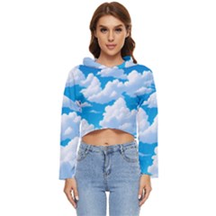 Sky Clouds Blue Cartoon Animated Women s Lightweight Cropped Hoodie by Bangk1t