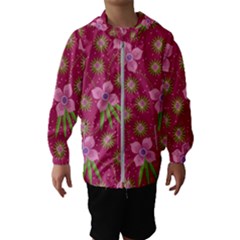 Flower Background Pattern Pink Kids  Hooded Windbreaker by Ravend