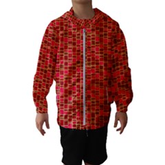 Geometry Background Red Rectangle Pattern Kids  Hooded Windbreaker by Ravend