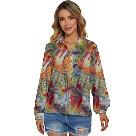 Abstract Background Pattern Women s Long Sleeve Button Up Shirt by Bedest