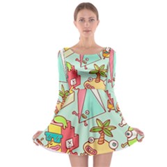 Summer Up Cute Doodle Long Sleeve Skater Dress by Bedest