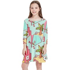 Summer Up Cute Doodle Kids  Quarter Sleeve Skater Dress by Bedest