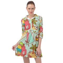 Summer Up Cute Doodle Mini Skater Shirt Dress by Bedest