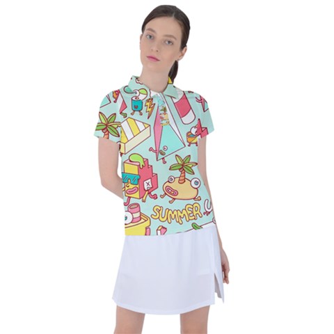 Summer Up Cute Doodle Women s Polo T-shirt by Bedest