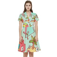 Summer Up Cute Doodle Short Sleeve Waist Detail Dress by Bedest