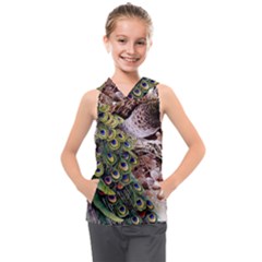 Japanese Painting Flower Peacock Kids  Sleeveless Hoodie by Bedest