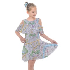 London City Map Kids  Shoulder Cutout Chiffon Dress by Bedest