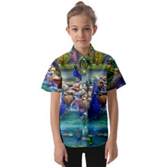 Peacocks  Fantasy Garden Kids  Short Sleeve Shirt by Bedest