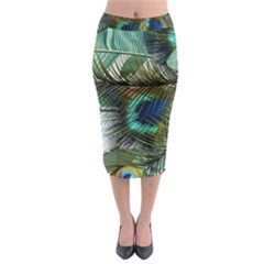 Peacock Feathers Midi Pencil Skirt by Bedest