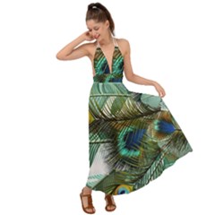 Peacock Feathers Backless Maxi Beach Dress by Bedest