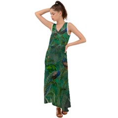 Peacock Paradise Jungle V-neck Chiffon Maxi Dress by Bedest