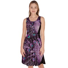 Purple Peacock Knee Length Skater Dress With Pockets by Bedest