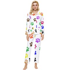 Pawprints-paw-prints-paw-animal Womens  Long Sleeve Velvet Pocket Pajamas Set by Ravend