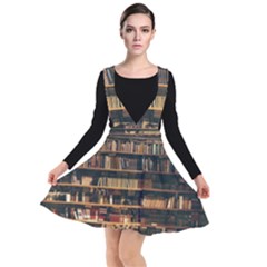 Books On Bookshelf Assorted Color Book Lot In Bookcase Library Plunge Pinafore Dress by Ravend