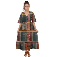 Books-library-bookshelf-bookshop Kimono Sleeve Boho Dress by Ravend