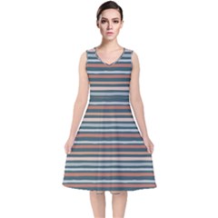 Stripes V-neck Midi Sleeveless Dress  by zappwaits