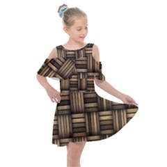 Brown Weaving Texture, Macro, Brown Wickerwork Kids  Shoulder Cutout Chiffon Dress by nateshop