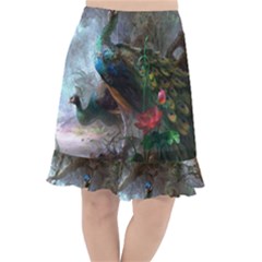 Peacock Art Painting Fishtail Chiffon Skirt by Ndabl3x