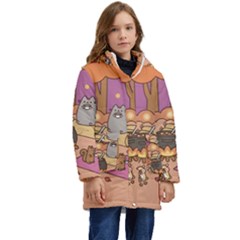 Pusheen Cute Fall The Cat Kids  Hooded Longline Puffer Jacket by Ndabl3x