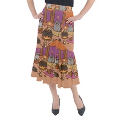 Pusheen Cute Fall The Cat Midi Mermaid Skirt by Ndabl3x