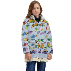 Fish Ocean Sea Water Diving Blue Kids  Hooded Longline Puffer Jacket by Ndabl3x