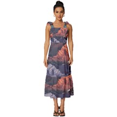 Adventure Psychedelic Mountain Tie-strap Tiered Midi Chiffon Dress by Ndabl3x