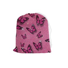 Pink Glitter Butterfly Drawstring Pouch (large) by Ndabl3x