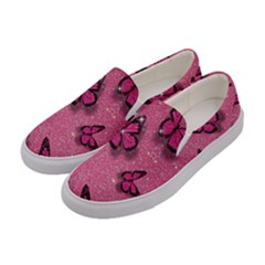 Pink Glitter Butterfly Women s Canvas Slip Ons by Ndabl3x