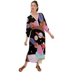 Girl Bed Space Planet Spaceship Grecian Style  Maxi Dress by Bedest