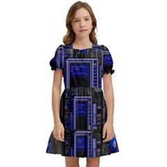 Blue Computer Monitor With Chair Game Digital Art Kids  Puff Sleeved Dress by Bedest