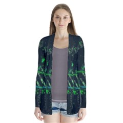 Green And Black Abstract Digital Art Drape Collar Cardigan by Bedest