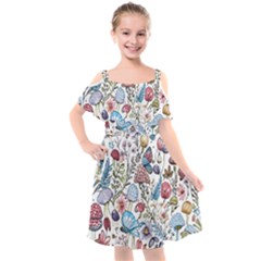 Mushroom Pattern Kids  Cut Out Shoulders Chiffon Dress by Valentinaart