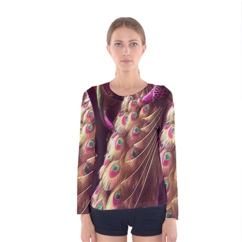 Peacock Dream, Fantasy, Flower, Girly, Peacocks, Pretty Women s Long Sleeve T-shirt by nateshop