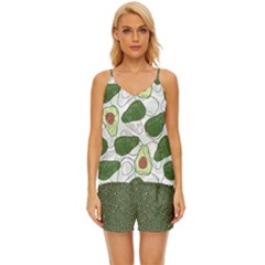 Avocado Pattern - Copy V-neck Satin Pajamas Set by flowerland