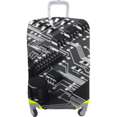 Black And Gray Circuit Board Computer Microchip Digital Art Luggage Cover (large) by Bedest