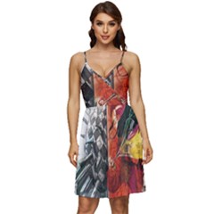 Left And Right Brain Illustration Splitting Abstract Anatomy V-neck Pocket Summer Dress  by Bedest