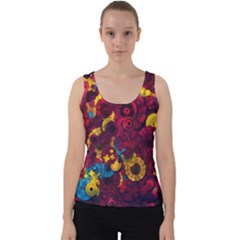 Psychedelic Digital Art Colorful Flower Abstract Multi Colored Velvet Tank Top by Bedest