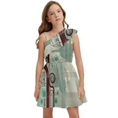 Green Red And White Line Digital Abstract Art Kids  One Shoulder Party Dress by Bedest