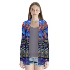 Multicolored Abstract Painting Artwork Psychedelic Colorful Drape Collar Cardigan by Bedest