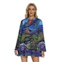 Multicolored Abstract Painting Artwork Psychedelic Colorful Round Neck Long Sleeve Bohemian Style Chiffon Mini Dress View1