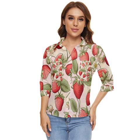 Strawberry Fruit Women s Quarter Sleeve Pocket Shirt by Bedest