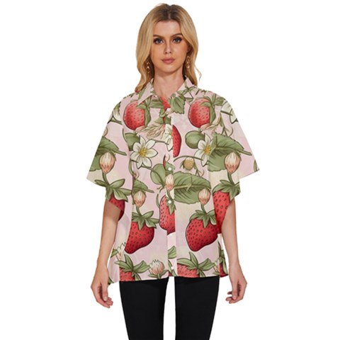 Strawberry Fruit Women s Batwing Button Up Shirt by Bedest