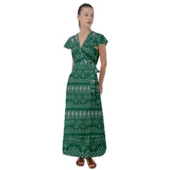 Christmas Knit Digital Flutter Sleeve Maxi Dress by Mariart