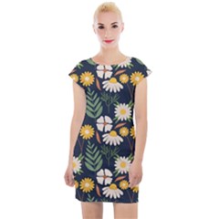 Flower Grey Pattern Floral Cap Sleeve Bodycon Dress by Dutashop